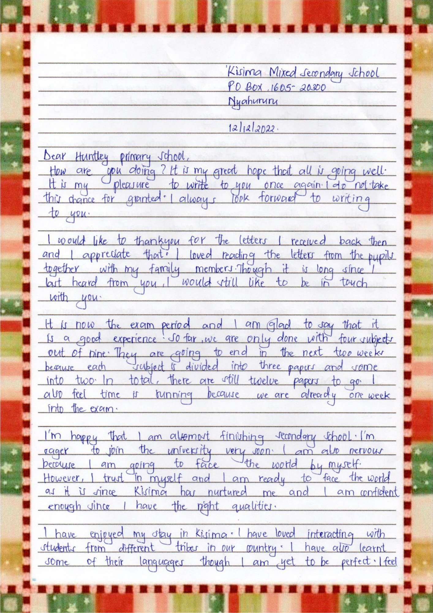 Page 1 of a letter from Josphat to us