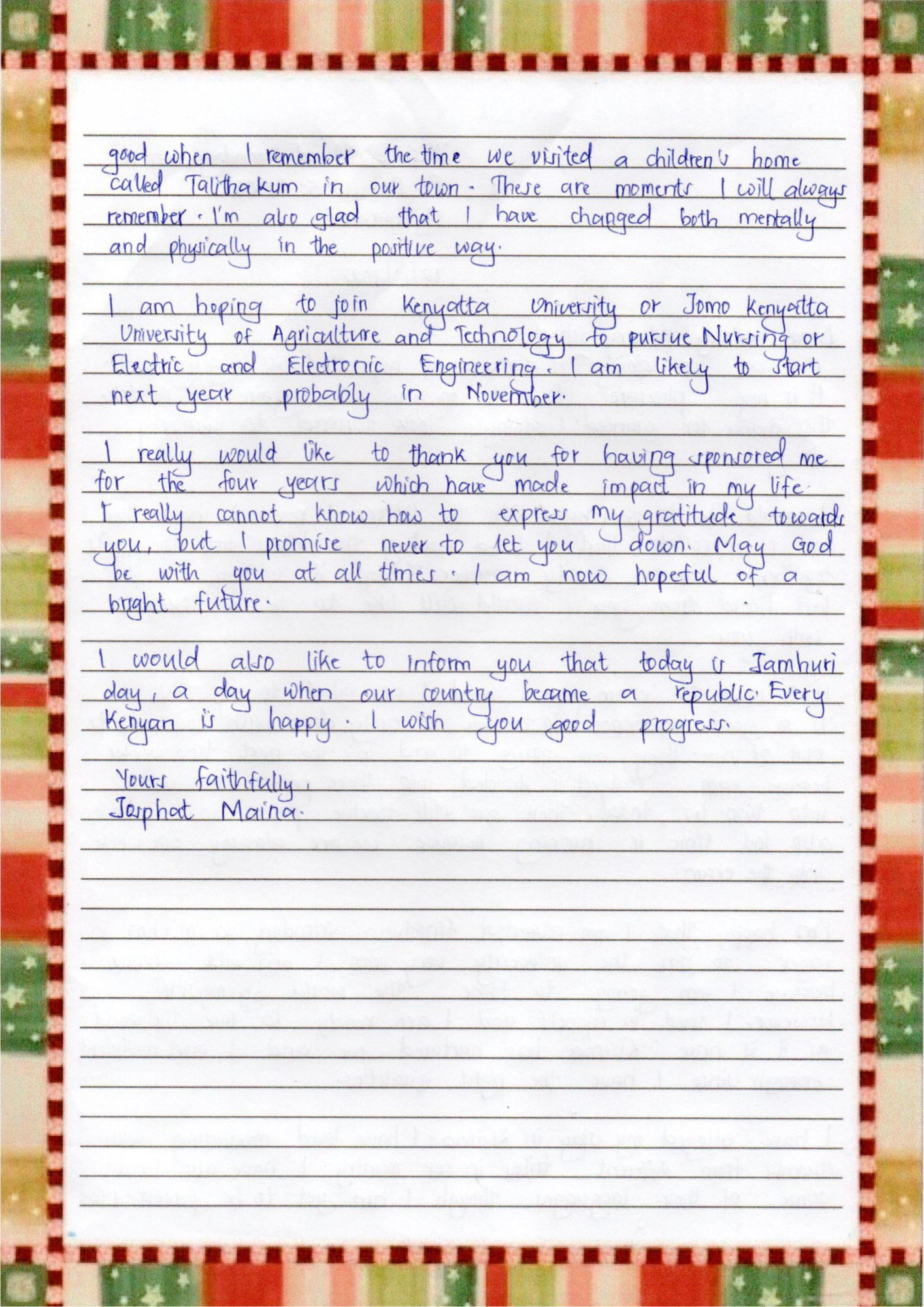 Page 2 of a letter from Josphat to us